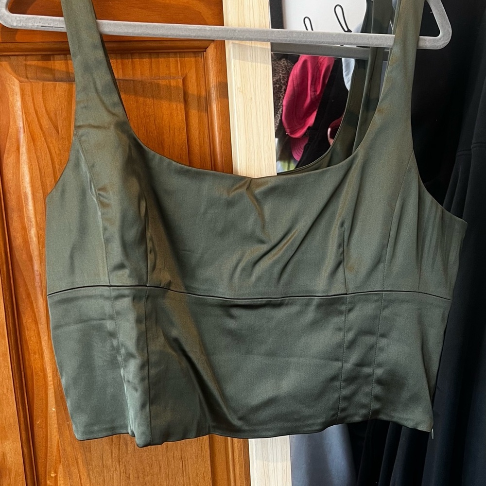 Olive Green Satin Crop Top